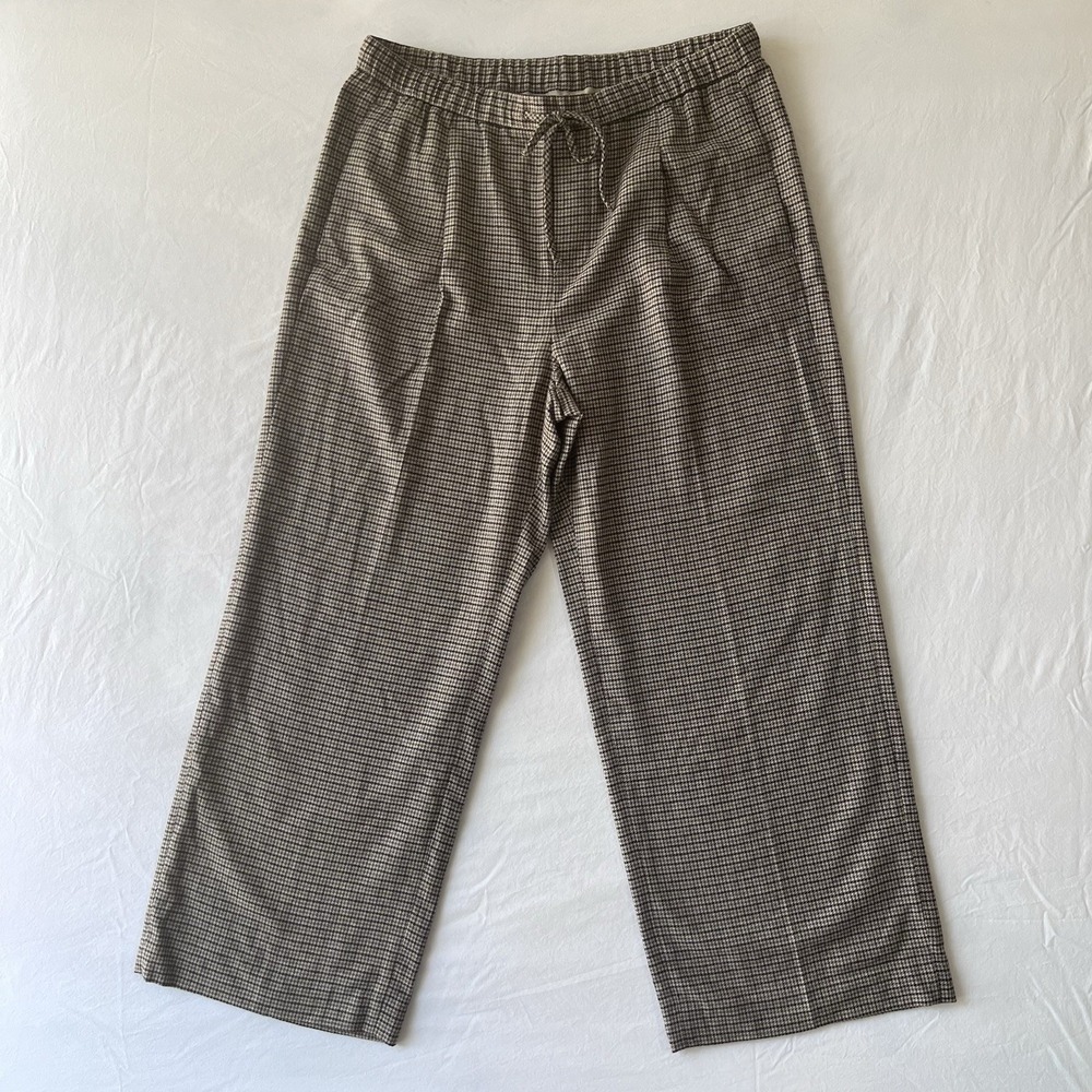 NWT Banana Republic Wool Blend Wide Leg Drawstring Trousers Houndstooth Size LP